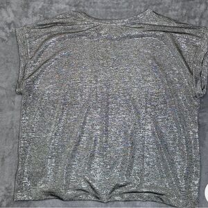 Nicole Miller Metallic Gray Short Sleeve Top